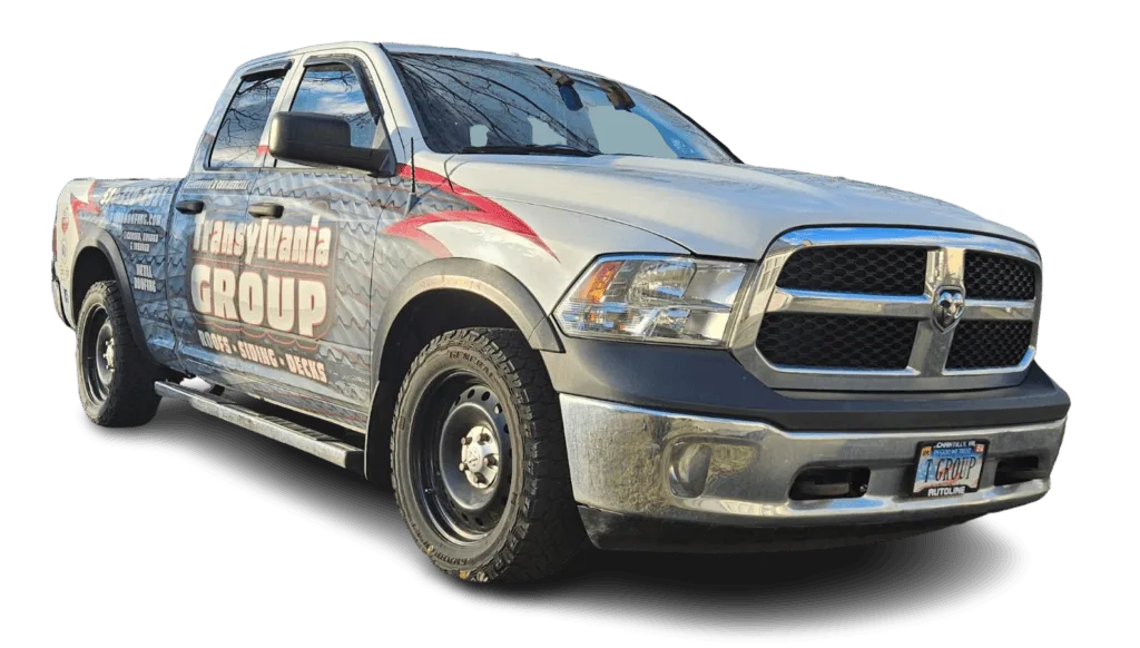 Roofing services truck for roofing company in Stafford, Virginia.